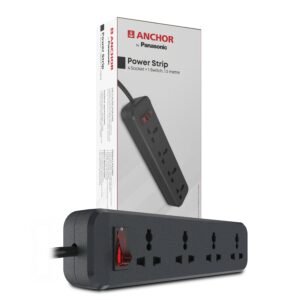 ANCHOR By Panasonic 6 Amp Power Strip with 4 Universal Sockets with Master Switch, 4 Way Extension Board with 1.5 Mtr Long Wire (22078), Black
