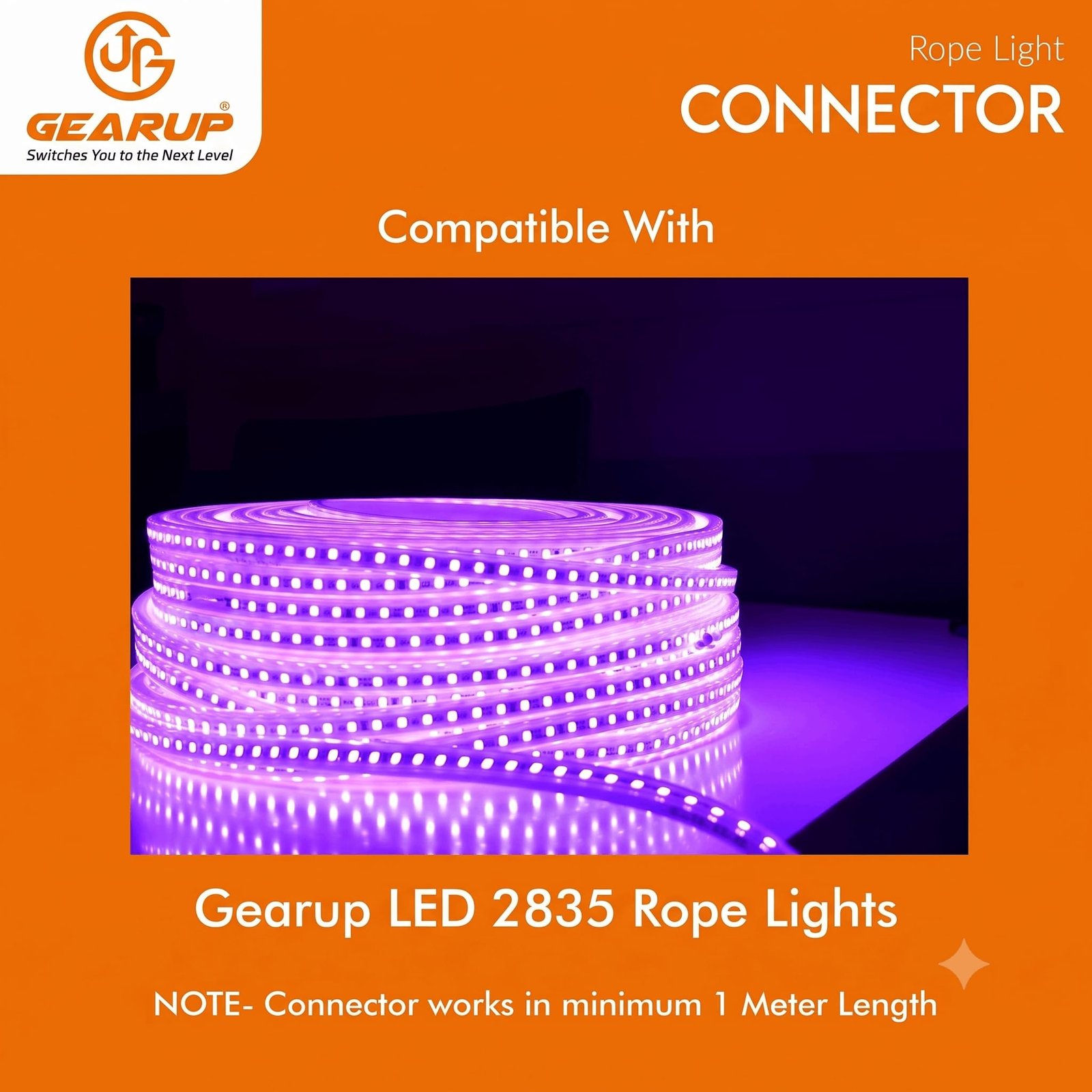 GEARUP AC PIN Connector Adaptor Cable for SMD 2835-120 LED Rope Light (Pack of 6), White - Image 3