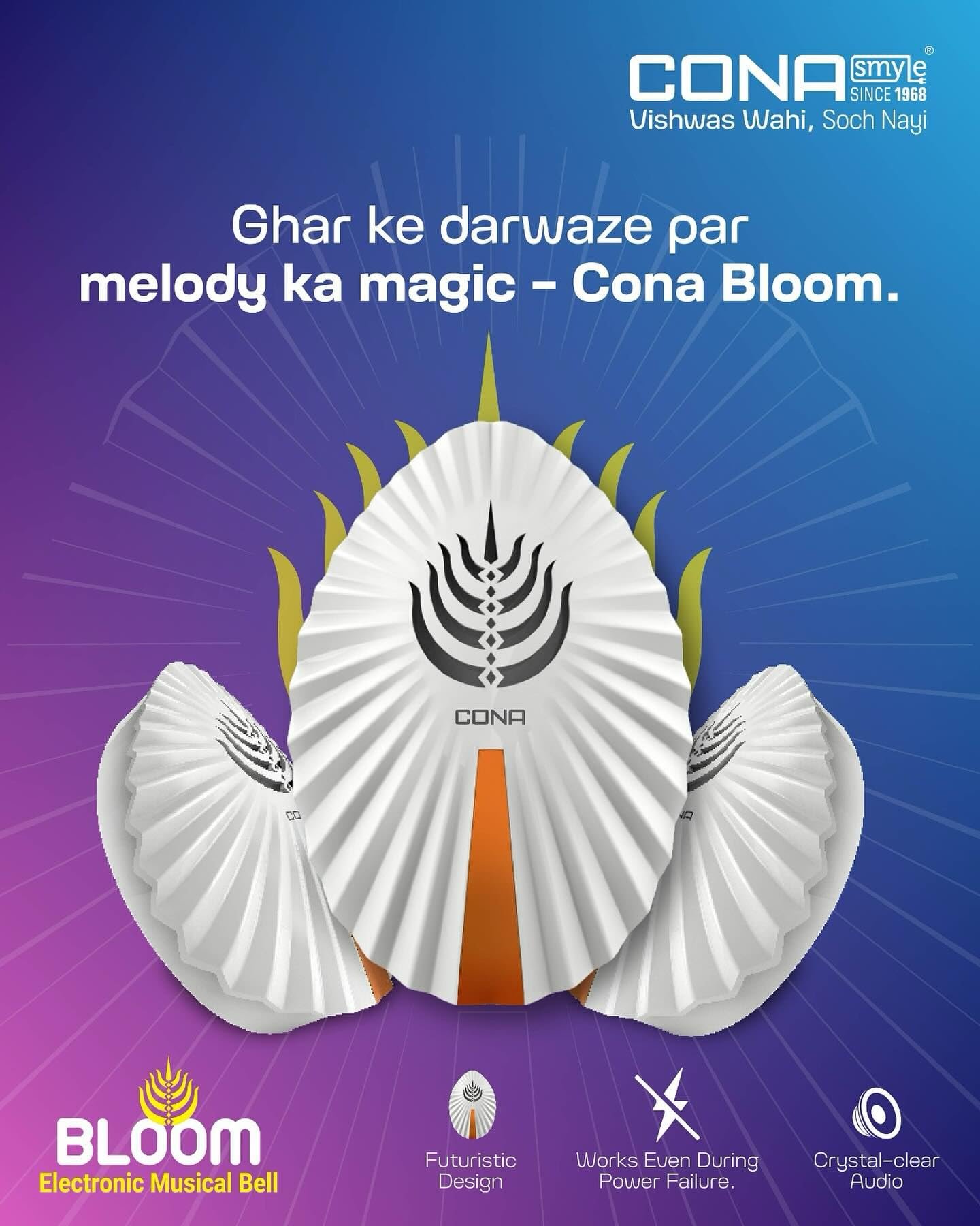 CONA Bloom Musical Bell, Side Music Selector Switch, Works During Power Failure - Image 3