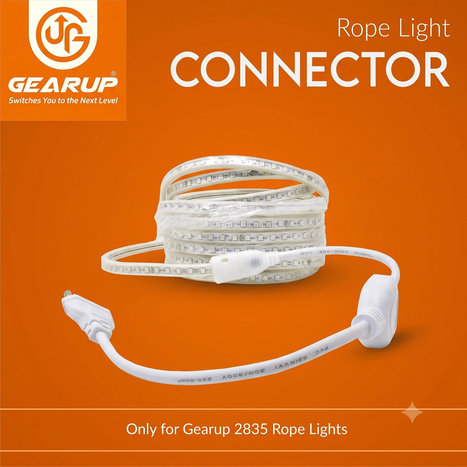 GEARUP AC PIN Connector Adaptor Cable for SMD 2835-120 LED Rope Light (Pack of 6), White - Image 4